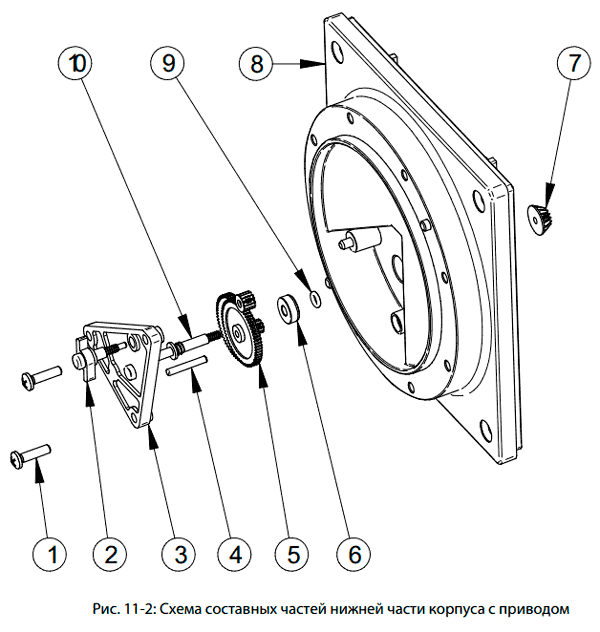 Рис. 11-2: Схема составных частей нижней части корпуса с приводом