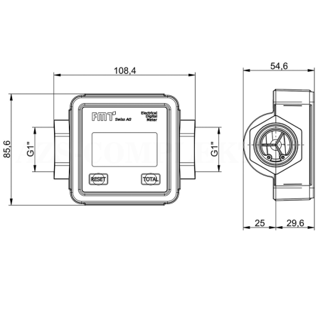 Габариты 23295 Pressol/FMT (Германия) - Цифровой турбинный счетчик-Al для дизтоплива, 15-100 л/мин, 1 BSP