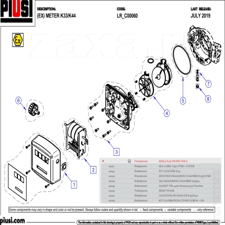 F0057003A Piusi K33 ATEX Ver. C - Счетчик для бензина, запасные части